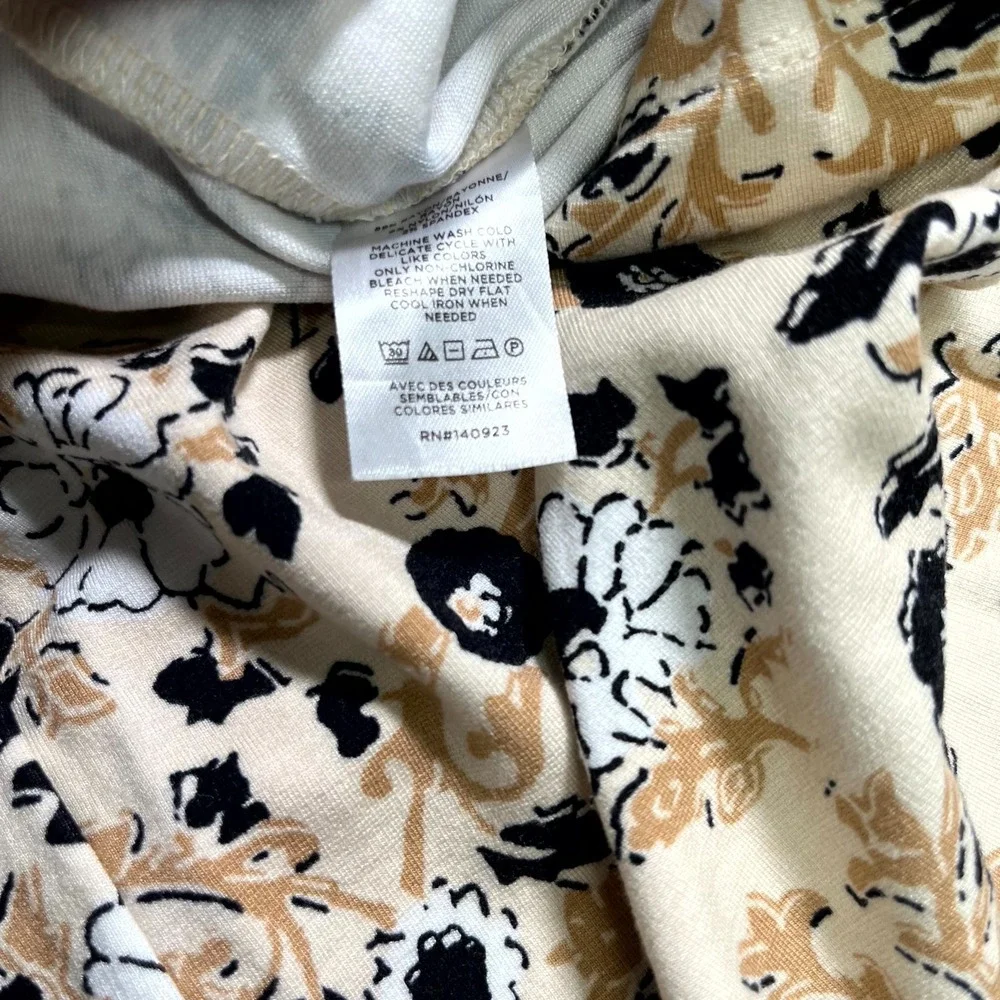 LOFT Outlet Cropped Blouse Top Womens XS Beige Floral‎ Round Neck Puff Sleeve